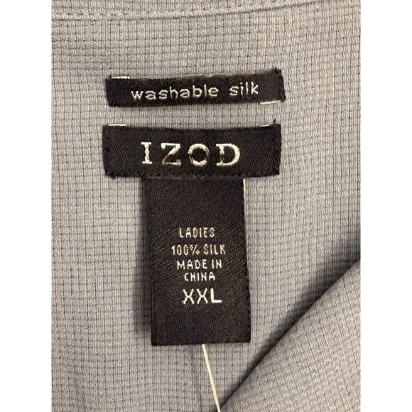 IZOD Women's Blue Washable Silk Short Sleeve Camp Shirt Size XXL Lightweight - Picture 2 of 5